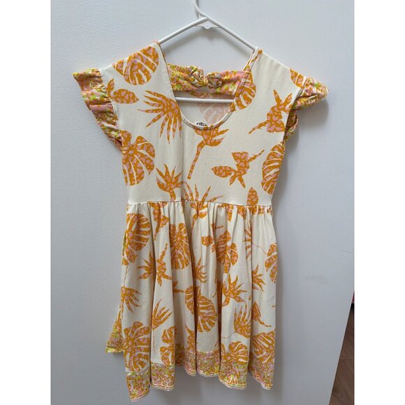 Finding Foxtale Island Escape Dress Girls Orange & Cream Tropical Print Dress W/ - Picture 4 of 7